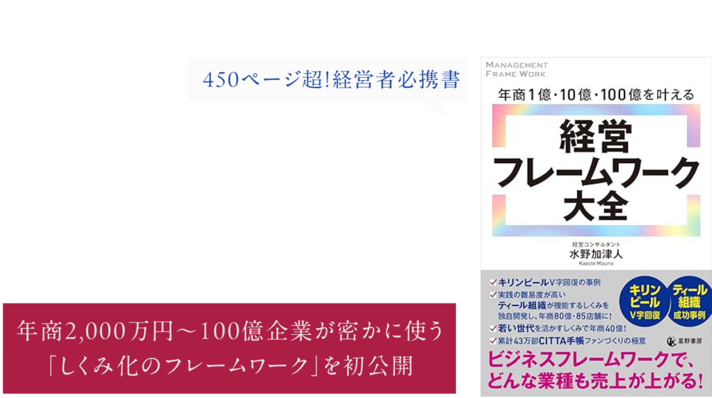 年商１億・10億・100億を叶える『経営フレームワーク大全』 共感される理念、自社に合ったしくみで会社は自然に育つ。年商2,000万円～100億企業が密かに使う「しくみ化のフレームワーク」を初公開